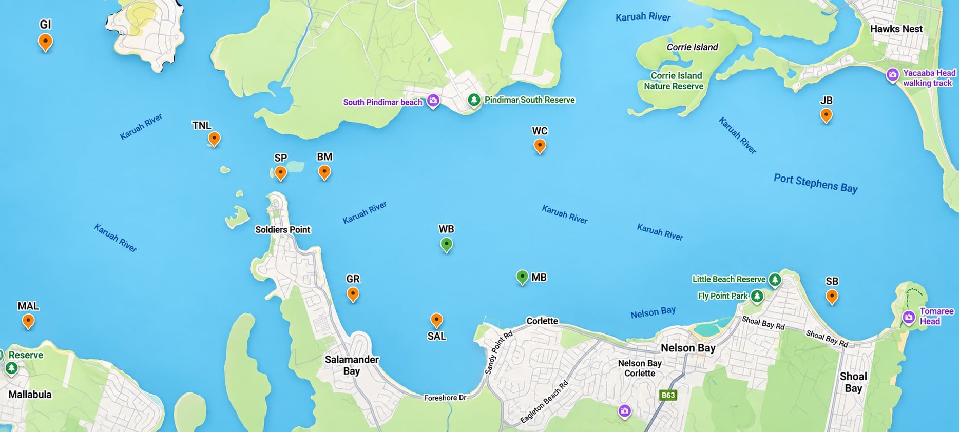 Port Stephens Yacht Club marks and course layout