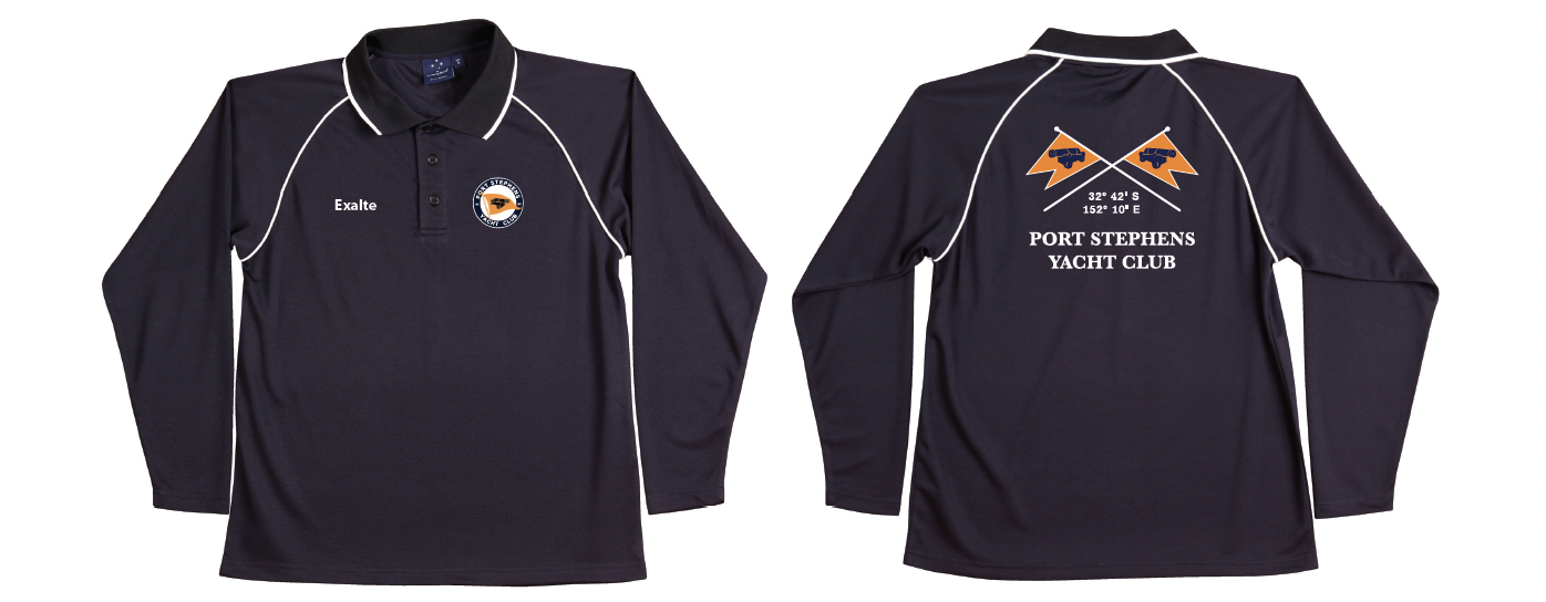 Long-Sleeve Polo — Navy / White Trim