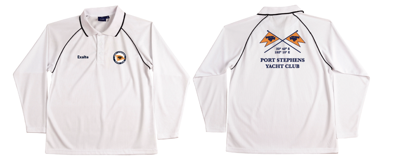 Long-Sleeve Polo — White / Navy Trim